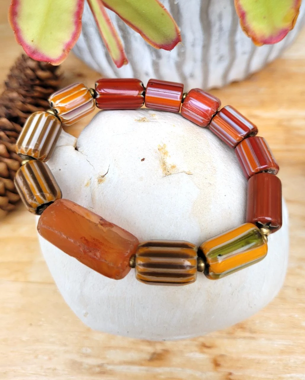 Unisex tribal ethnic bracelet with vintage chevron glass tube beads.. – photo 4